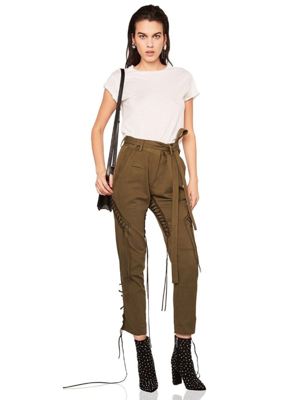 NWT $2590 Saint Laurent Lace Up Military Gabardine Pants Khaki Size 8